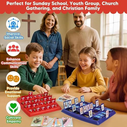 Bible Guesses Who Game, Who Am I Board Games for Family, 24 Holy Characters with Scripture & Life Story Cards, Christian Religious Trivia for Sunday School Youth Group Gift