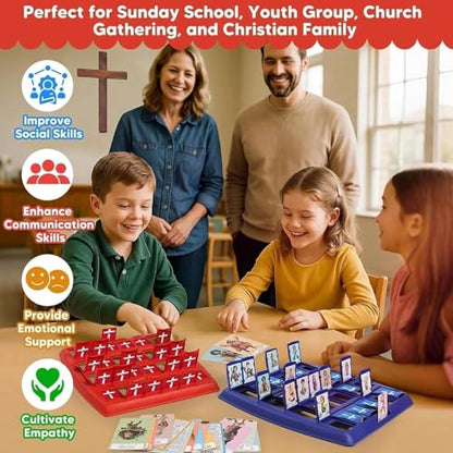 Bible Guesses Who Game, Who Am I Board Games for Family, 24 Holy Characters with Scripture & Life Story Cards, Christian Religious Trivia for Sunday School Youth Group Gift