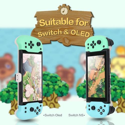 ECHZOVE Upgrade Nintendo Switch OLED Controller Grip - Ergonomic Animal Crossing Style Controller with Joystick, NFC, Turbo, Six-Axis Gyro, Dual Vibration, Wake-Up & Card Slots - color: Animalcrossing