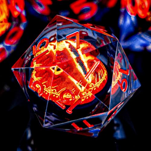 DND Gaze Eye Dice Set 7PCS Liquid Core Polyhedral Dice for Dungeons Dragons RPG Role Playing Game, Resin Sharp Edged D and D Dice with Gift Box D6 D8 D10 D12 D20 (Black Red) - color: Black Red -Xesl-02
