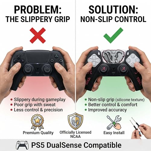 Silicone Gaming Cover Compatible with PS5 Controller - Officially Licensed University of Alabama Crimson Tide Night Design - color: Night-N1