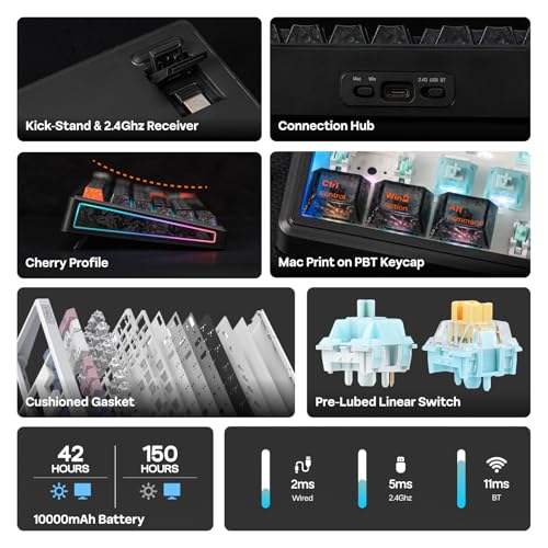 EPOMAKER TH108 V2 PRO Full Size Mechanical Keyboard with Screen&Knob, 10000mAh, BT/2.4Ghz, Mac Modifier PBT Keycap, Hot Swap, RGB, Gasket, Wireless Gaming Keyboard for Mac/PC (Black, Sea Salt Silent) - color: Black, size: Sea Salt Silent