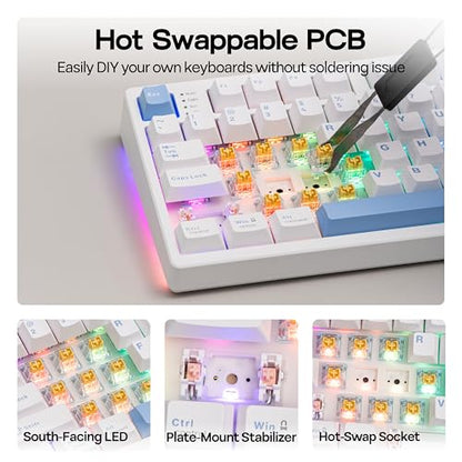 MechLands Vibe108 Full Size Mechanical Keyboard w/Knob, Multimedia Button | Wireless Gaming Keyboard with 10000mAh Battery, RGB Backlits, 104 Keys Hot Swappable, Custom Driver (Vela Silent Switch) - color: Vela Silent Switch