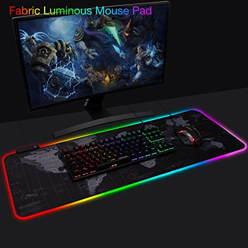 RGB Gaming Mouse Pad, Extra Large Gaming Mouse Mat for Gamer, Waterproof Office Desktop Mat with 14 Lighting Mode, Waterproof Desk Pad for PC Computer,Office (Map)