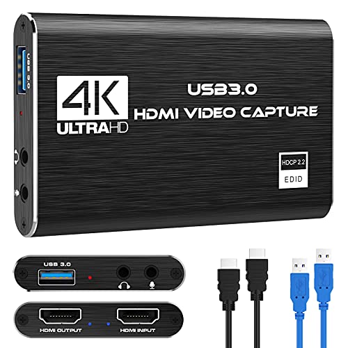 Capture Card, 4K HDMI Video Capture Card, Game Capture Card, 1080P 60FPS Video Capture Device, HDMI to USB 3.0 Capture Card for Streaming, Work with Camera/Xbox/PS4/PS5/PC/OBS - color: Black