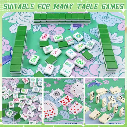 Soulchen Flower Blue and Green American Mahjong Mat for Table with Rules, No Creases, Ships Rolled, 31.5 x 31.5 Non-Slip Noise Reduction Gaming Mat with Carrying Bag for Poker Card Board - color: Blue and Green