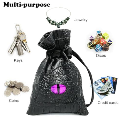 Haxtec Dragon Dice Bag PU Leather DND Dice Pouch with 3D Glass Dragon Eye, Small Drawstring Bag for Dungeons & Dragons, D&D Gamer Gifts for Dragon Lovers, Patent D893867