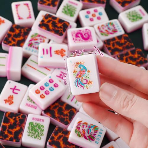 Soulchen 160 Tortoise Kaleidoscope American Mahjong Tile Set with Acrylic Storage Box & Dice 1.2" 3D Engraved Tiles for Adults Friends Family Game Night Mahjong Travel Size Chinese Game Gifts - style: Tortoiseshell