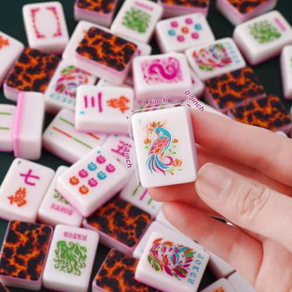 Soulchen 160 Tortoise Kaleidoscope American Mahjong Tile Set with Acrylic Storage Box & Dice 1.2" 3D Engraved Tiles for Adults Friends Family Game Night Mahjong Travel Size Chinese Game Gifts - style: Tortoiseshell