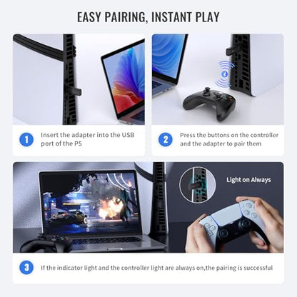 JDDWIN LED Wireless Gaming Controller for PS5 PS5 Bluetooth Wireless Controller Adapter