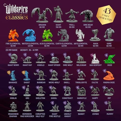 Classic Encounters - 125 Iconic DND Miniatures Bulk Monsters, Unpainted 28mm DND Minis, D&D Miniatures, Dungeons and Dragons Figures Mini Figurines, Fantasy Tabletop D&D Accessories Assembled