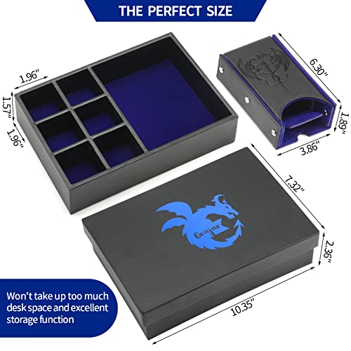 Grajar 3 in 1 Dice Tray with Lid, Portable Dice Box Storage for DND, Dungeons and Dragons, D&D, MTG & RPG Games - Blue - color: Blue