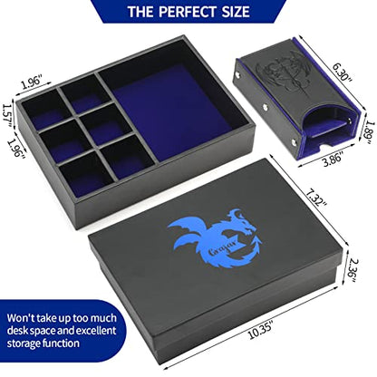 Grajar 3 in 1 Dice Tray with Lid, Portable Dice Box Storage for DND, Dungeons and Dragons, D&D, MTG & RPG Games - Blue - color: Blue