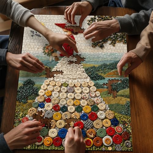 Impossible Puzzle for Adults 1000 Pieces, Women Puzzle Elegant Lady Scenic | Button Art Beauty Nature Puzzle Landscape, Flower Jigsaw Puzzle for Adults Aesthetic Art Challeng - style: Button Skirt Puzzle