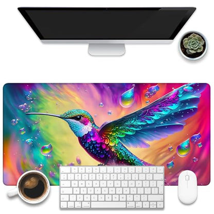 Large Gaming Mouse Pad for Desk, Colorful Hummingbird Desk Mat, Bright Hummingbird Desk Pad, 31.5"x15.7" Extended Big Computer Keyboard Mouse Pad with Non-Slip Base and Stitched Edge - color: Colorful Hummingbird