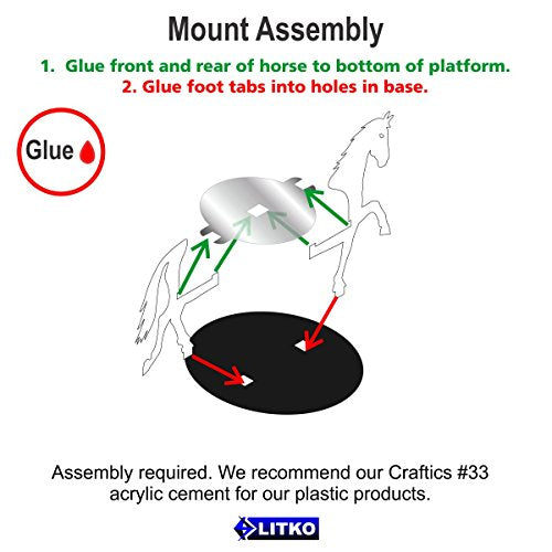 LITKO Horse Mount | Compatible with D&D & Pathfinder | 40mm Round | White | Turns a 30mm (1.25-inch) hero into a saddled rider | Large base | Includes steed + clear acrylic base | Glue assembly - color: White, style: 40mm Circular Base