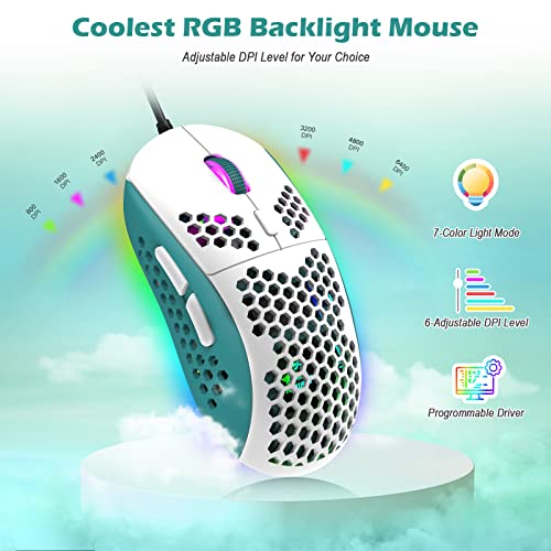ZIYOU LANG T8PR0 Wired 65% Mechanical Gaming Keyboard and Mouse Combo-Green | RGB Backlit,Anti-ghosting,TKL,Mini 68 Key,Coiled C to A Cable,Tactile Blue Switch,Ultralight Mice for PS4 Xbox PC Mac Gamer - color: Green White, size: 65% Keyboard + Mouse