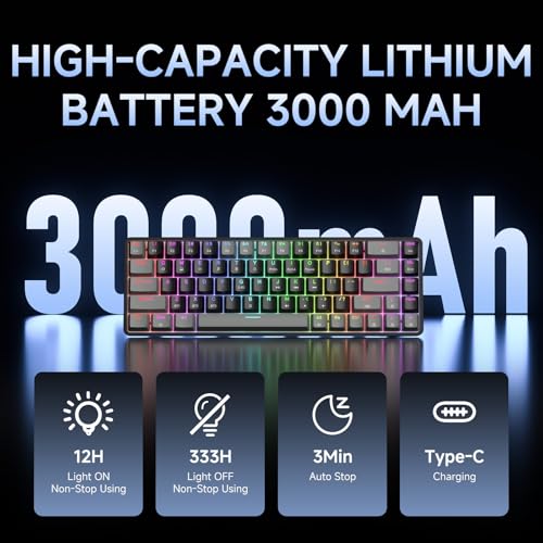 DIERYA DK68 60% Wireless Mechanical Gaming Keyboard, 3-Mode, Bluetooth 5.0/2.4G/USB-C, RGB Backlit, 68-Key Compact Mini for Windows, Mac, Linux - Clicky Blue Switch - Grey/Black - color: Grey Black/Blue Switch