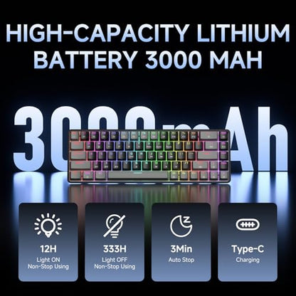 DIERYA DK68 60% Wireless Mechanical Gaming Keyboard, 3-Mode, Bluetooth 5.0/2.4G/USB-C, RGB Backlit, 68-Key Compact Mini for Windows, Mac, Linux - Linear Red Switch - Grey/Black - color: Grey Black/Red Switch