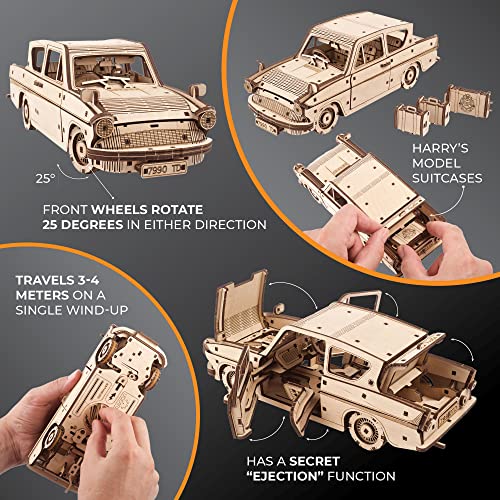 UGEARS Wooden 3D Puzzles for Adults - Flying Ford Anglia Harry Potter Puzzle 3D – Harry Potter Flying Car Building Kits for Adults DIY Model Kit with Spring Drive - style: Flying Ford Anglia