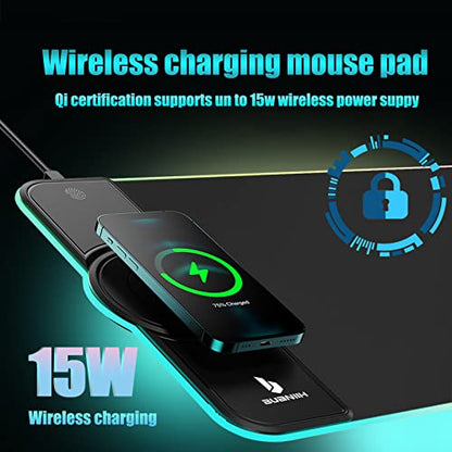RGB Gaming Mousepad,Wireless Charging Desk Mat,15W Fast Charging | Extened Large Size,with Phone Holder,10 Lighting Modes For Office Mobile Phone Devices,Home & Office,31.5"X11.8"(Galaxy) - color: Galaxy