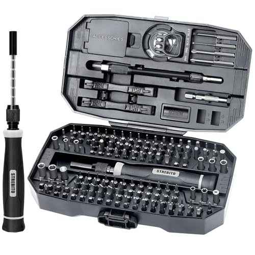 STREBITO 153 in 1 Precision Screwdriver Set, Mini Screwdriver Set with Case | 140 Magnetic Precision Bits, Practical Accessories, Electronics Tool Kit for Computer, Laptop, Phone, PC, Game Controller, RC - color: Black