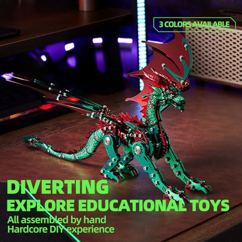 OreilleStar 3D Metal Dragon Puzzle, Mechanical Model Building Kit, Green and Red Assembly Puzzle for Adults Gift (Green Red Dragon) - color: Green Red Dragon