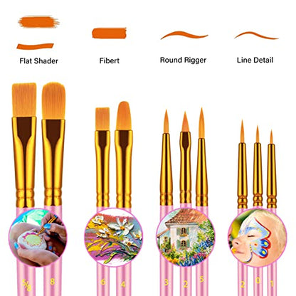 Paint Brushes Set, 20 Pcs Paint Brushes for Acrylic Painting, Oil Watercolor Acrylic Paint Brush, Artist Paintbrushes for Body Face Rock Canvas, Adult Drawing Arts Crafts Supplies, Blush - color: Blush