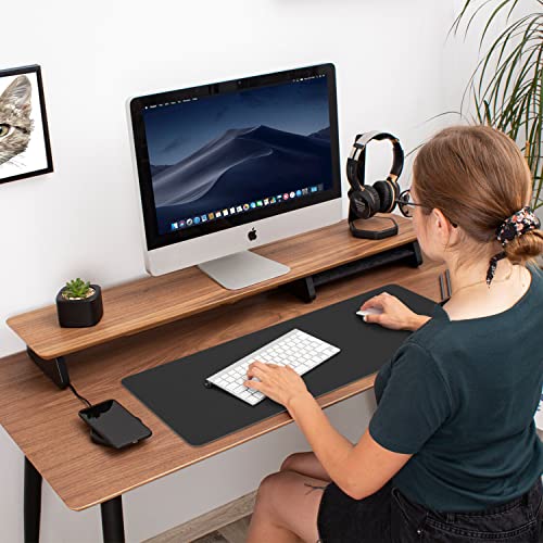 Aothia Double-Sided PU Leather Desk Pad - Non-Slip Large Mouse Pad & Desk Mat for Office, Home - Waterproof, Easy to Clean, Durable Dual-Sided Surface (23.6"x13.7", Black) - color: Black, size: 23.6" x 13.7"