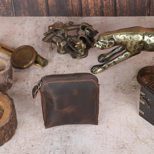 Premium Full Grain Leather Playing Card Case, Zippered Playing Card Holder for Poker Bridge Cards, Durable Leather Card Deck Storage Organizer Travel Card Carrying Pouch Multi Purpose Wallet - color: Brown
