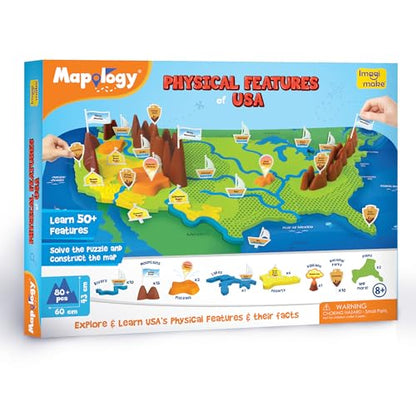 Imagimake Mapology Physical Features of USA, Geography Game for Kid Age 8+ | Educational 3D Jigsaw Puzzle, Learn Mountains, Rivers & Volcanoes, Birthday Gift for Boys & Girls Ages 8,9,10,11,12 Years Old - style: Physical Features of USA