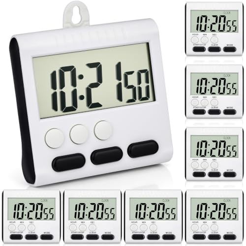 Xuhal 8 Pack Digital Magnetic Kitchen Timer for Cooking Bulk, Black | Big Digit Loud Alarm Magnetic Backing Stand Hook 24 Hour Clock for Baking Cooking, Egg, Classroom, Teacher, Exercise, Study - color: Black