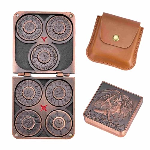 Foldable Spinner Metal DND Dice Set – Compact Elegant Design with D4, D6, D8, D10, D12, D20, D% for TTRPG Gifts - color: Ancient Copper