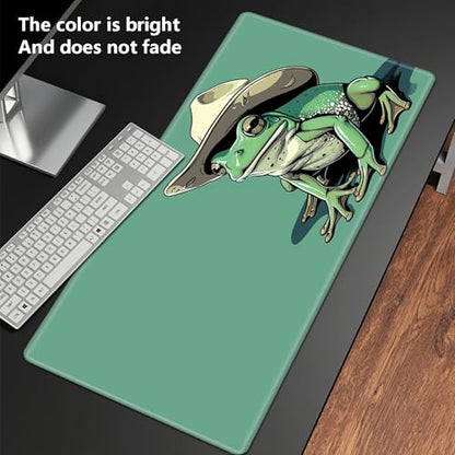 TCG Playmat Board Game Mat Plus 50 Pcs Card Sleeves, 24 x 14 Table Mats Game Mousepad with Soft Surface Non-Slip Base for MTG RPG CCG Trading Card Game Playmats, Green Frog - color: Cowboy Frog, size: 24 x 14 inches - No Zones