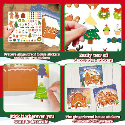 48PCS Make A Gingerbread House Stickers, Christmas Crafts for Kids Toddlers, Gingerbread House Craft Stickers, Christmas Activities Games for Kids Party Favors, 24 Finished Products - style: Gingerbread House 48 Sheets