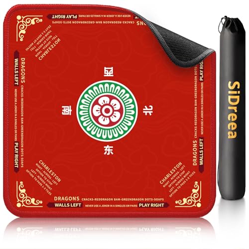 Mahjong Mat 32.4” x 32.4”, 3mm Thick Non-Slip Rubber Back Mahjong Table Mat, Noise Reduction Waterproof Mahjong Game Mat for Table, Mahjong Tile Mat for Cards, Dominoes & Board Games - color: Bright Red