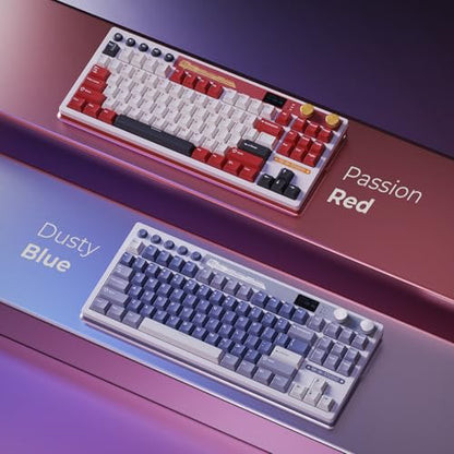 RK ROYAL KLUDGE M87 Wireless Gaming Keyboard with Screen & Dual Knobs, Red | Bluetooth/2.4G/Wired, Hot Swappable Cream Switches, 5-Layer Noise Dampening Gasket Structure,Compact 75% Size for PC/WIN/Mac - color: Red