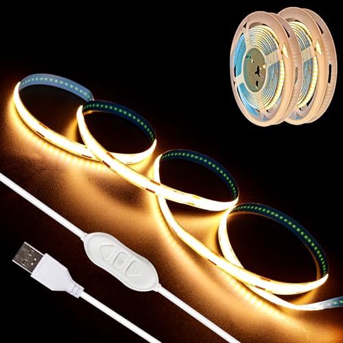 5V USB LED Strip Lights, 3.28FTx2 3Key COB Light Strip Warm White, Short LED Strip Light, Flexible Bright 5V Led Strip for Under Cabinet, Kitchen, TV Backlight, Shelves, Displays and TV Lights - color: Warm, size: 3.28FT-2pcs