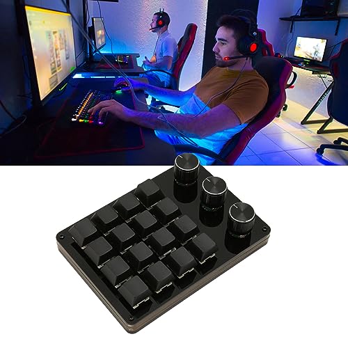 VBESTLIFE One Handed Macro Programmable Keyboard, 16 Keys 3 Knobs Blue Switch Mechanical Gaming Keyboard, Gaming Keyboard, Custom Shortcut, Detachable Cable, for Gaming Office