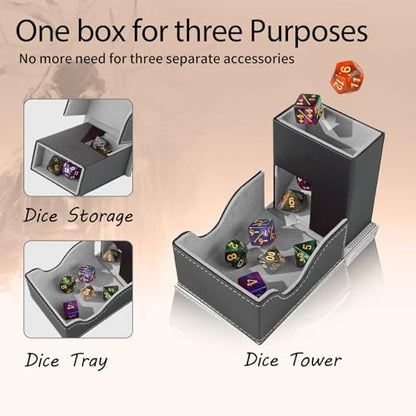 Dice Tower and Tray,Foldable Portable Dice Rolling Tower,Dice Roller Accessory for Dungeons and Dragons,Classic Board Games,RPG Games,and Tabletop Games Black/Grey - color: Black/Grey