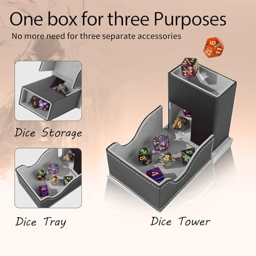 Dice Tower and Tray,Foldable Portable Dice Rolling Tower,Dice Roller Accessory for Dungeons and Dragons,Classic Board Games,RPG Games,and Tabletop Games Black/Grey - color: Black/Grey