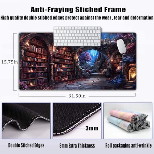 Enchanted Mystic Archive Library Desk Mat Large Mouse Pad Aesthetic Keyboard Pad Extended Gaming Mousepad XXL Dark Academia Desk Pad Computer Laptop Mouse Mat Office Desktop Decor Pad 31.5x15.7 in - color: Mystic Archive Library