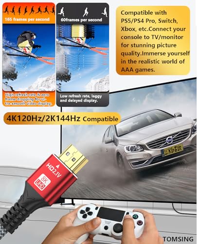 2-Pack/9.8FT 8K Video Cable, Compatible with HDMI 2.1 Devices [8K@60Hz 4K@240Hz 144Hz 120Hz] UHD, 3D ，48Gbps High Speed Cord Compatible for PC, Laptop, PS5/PS4 Pro, Switch, Xbox, and More - size: 9.8T(3m)