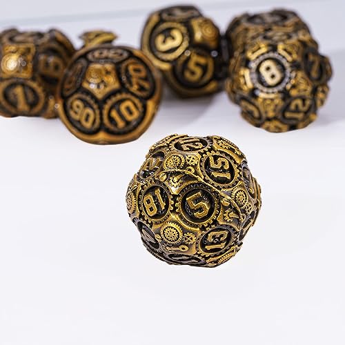 Metal Dice Set D&D, 7-Die Polyhedral DND Dice Metallic Gear Die | PU Leather Bag Compatible with Dungeons and Dragons RPG Tabletop Role Playing Games (Antique Gold) - color: Antique Gold