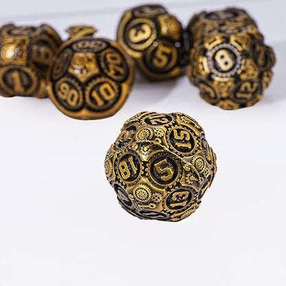 Metal Dice Set D&D, 7-Die DND Dice Metal Gear Dice with Gift Bag for Role Playing Games(Antique Gold) - color: Antique Gold
