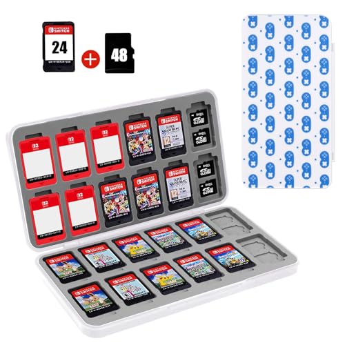 FYY Nintendo Switch Game Case Holder for Switch 2 Cartridge, Game Dot White | 24 Game Card Slots & 48 Micro SD Card Slots, Hard Shell, Silicone Lining - color: E-Gamepad Dot Pattern White