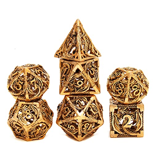 DND Dice Set Metal Dice Dungeons and Dragons Dice Gift Polyhedral Dice Set Role Playing Dice D20 Hollow Polyhedral Dices Sets for Dungeons and Dragons RPG MTG Table Games - color: Ancient Gold