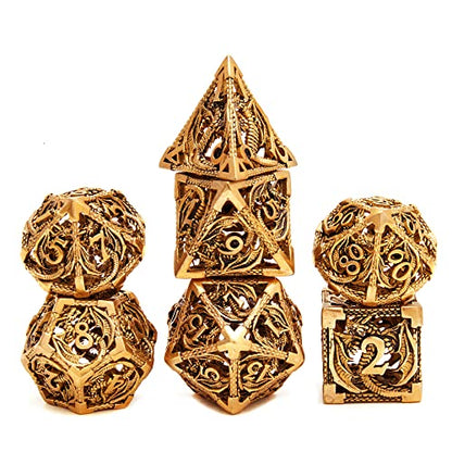 DND Dice Set Metal Dice Dungeons and Dragons Dice Gift Polyhedral Dice Set Role Playing Dice D20 Hollow Polyhedral Dices Sets for Dungeons and Dragons RPG MTG Table Games - color: Ancient Gold