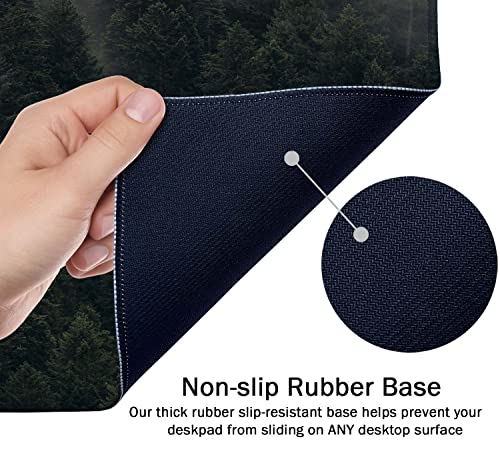 SSOIU Pine Trees Desk Pad, Extended Gaming Mouse Pad (35.5x15.7 in), Large Non-Slip Rubber Base Mousepad with Stitched Edges, Waterproof Keyboard Mouse Pad Desk Mat for Work, Game, Office, Home - color: Pine Trees