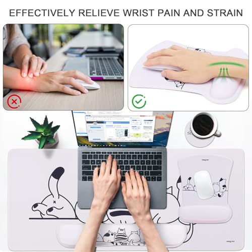 MEGREZ 4-in-1 Mouse Pad with Wrist Rest Ergonomic Memory Foam Desk Mat Set | ergonomic, anti-slip base, 4pcs set, desk pad, mouse wrist rest, keyboard rest, coaster, ideal for office & gaming - color: Beige